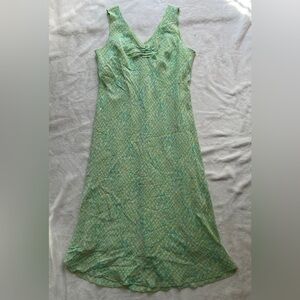 Crossing Pointe 100% Silk Geometric Maxi Dress Green Blue Size 22